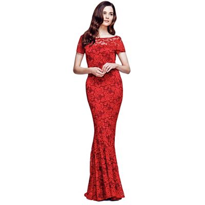 Red Lace Maxi Dress with Capped Sleeve